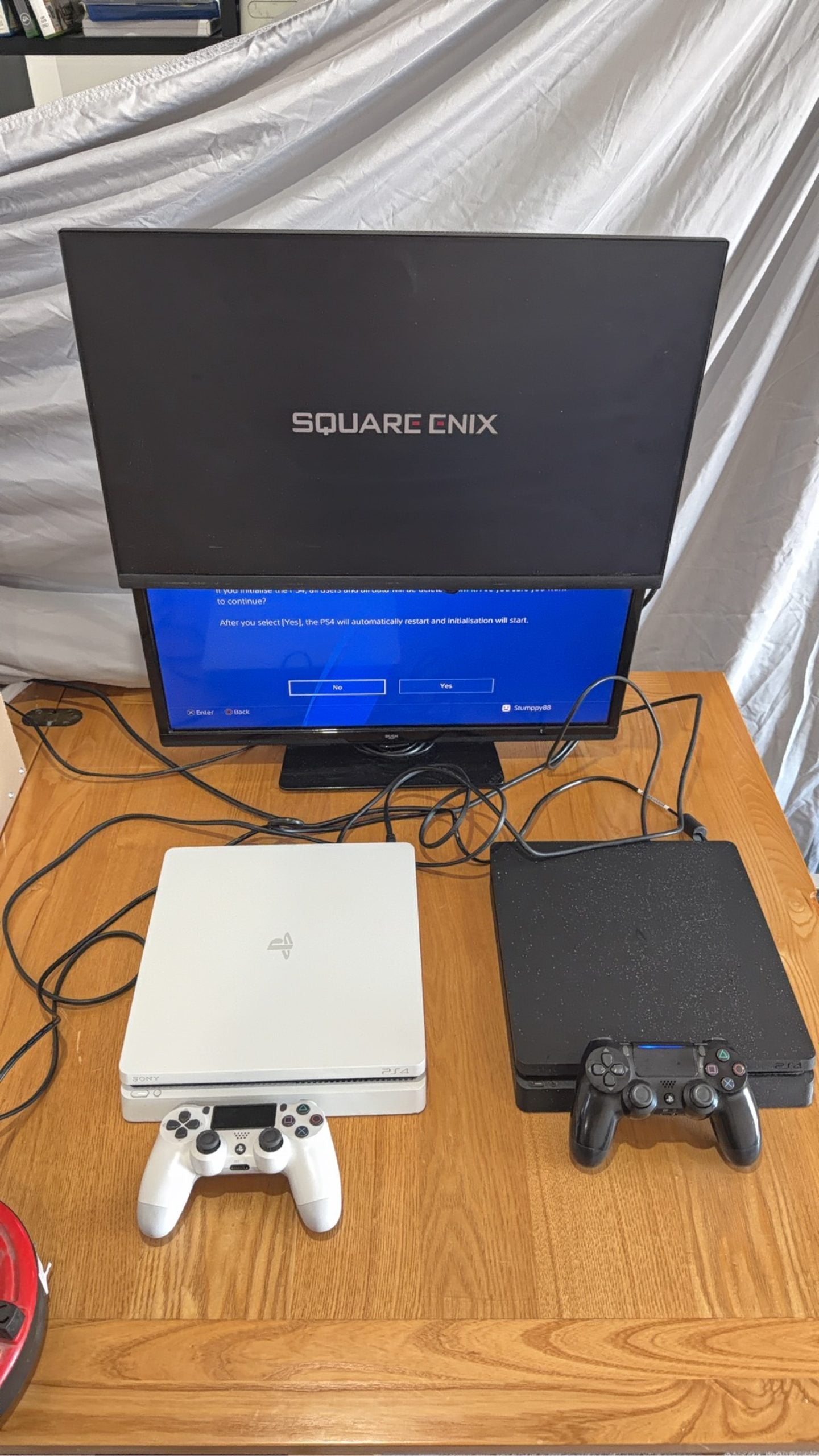 PS4 Slim PlayStation 4 Black 500GB console with official Dualshock 4 controller and cables.