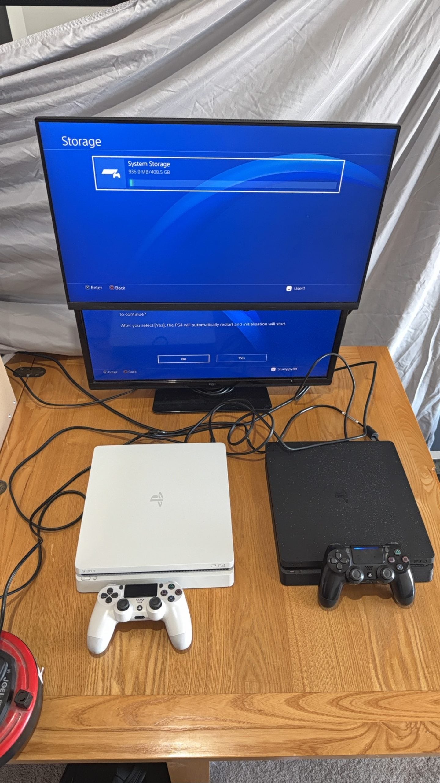 PS4 Slim PlayStation 4 Black 500GB console with official Dualshock 4 controller and cables.