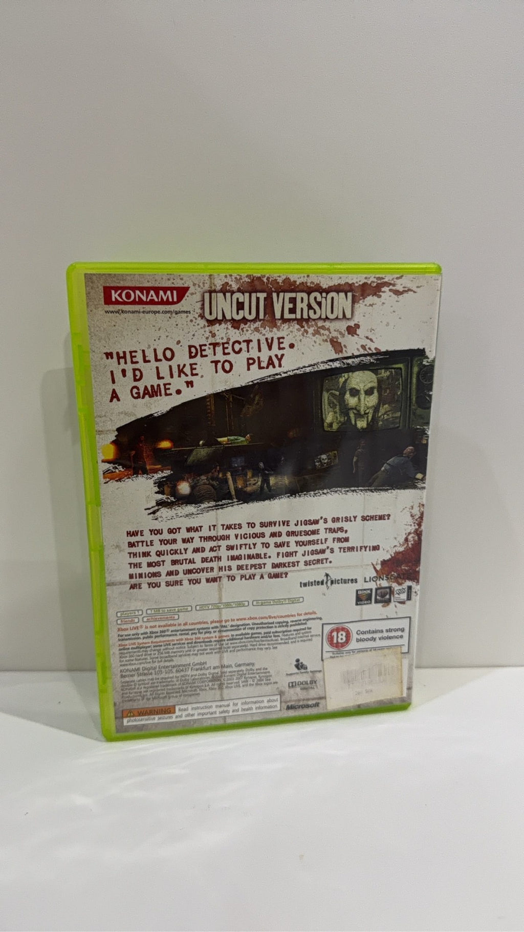 Saw The Video Game for Xbox 360, complete with manual, original case, and cover artwork.