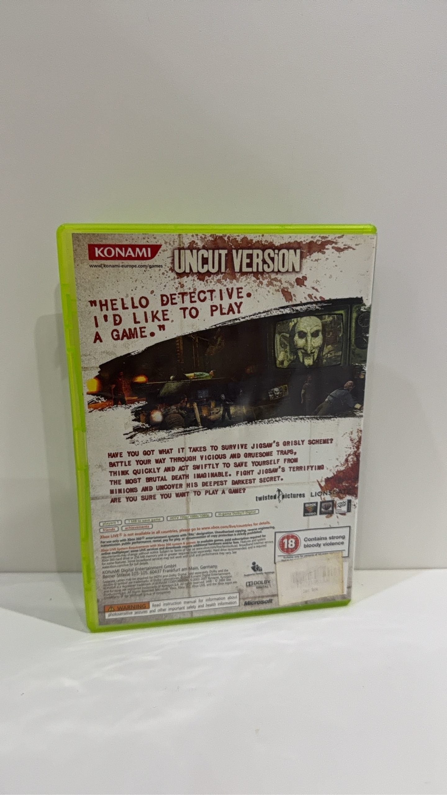 Saw The Video Game for Xbox 360, complete with manual, original case, and cover artwork.