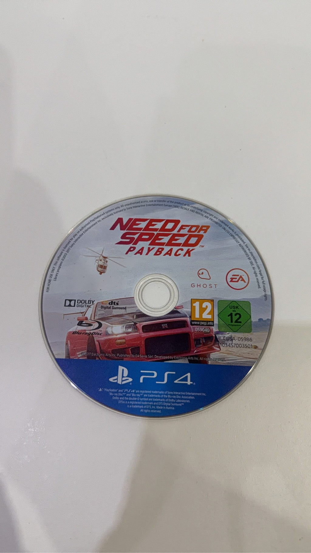 Need for Speed Payback PS4 video game case and disc, PAL UK edition, tested working.
