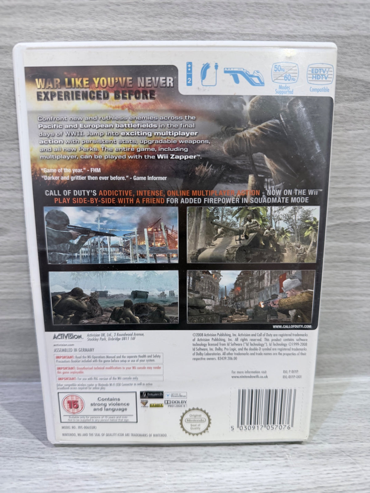 Call Of Duty World At War (15) Nintendo Wii Complete With Manual PAL UK Tested